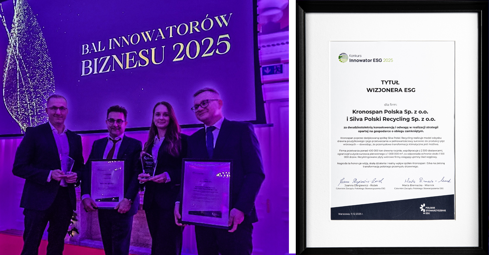 The award confirms that the development model implemented by Kronospan Polska is one of the most mature