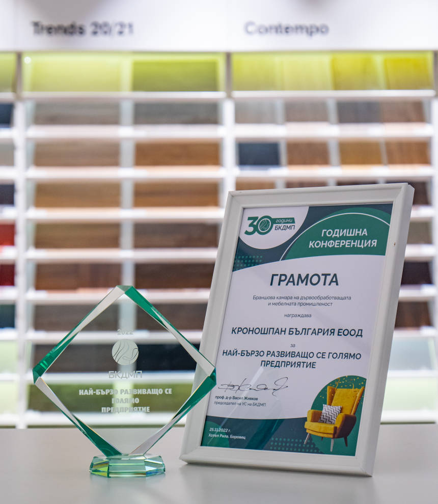 Годишна награда - на Браншовата камара на дървообработващата и мебелната промишленост ( БКДМП)
