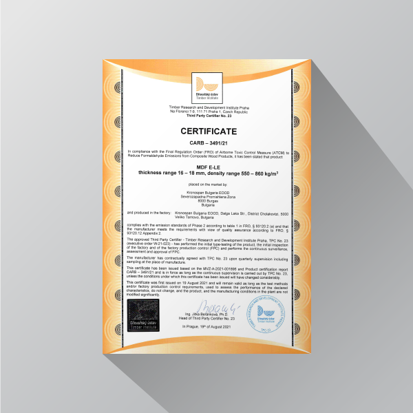MDF E-LE Carb Certificate 16-18 mm
