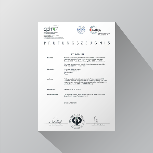 Test certificate PT-12-01-12-02
