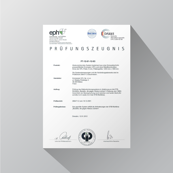 Test certificate PT-12-01-12-03