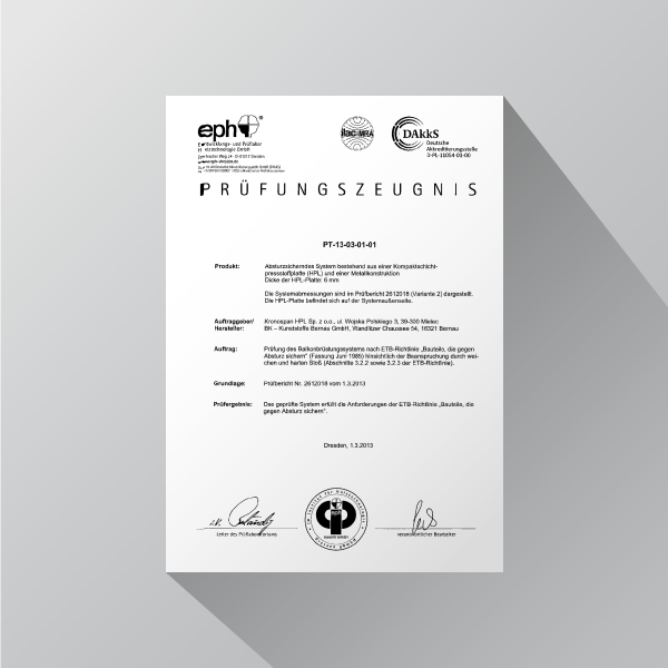 Test certificate PT-13-03-01-01