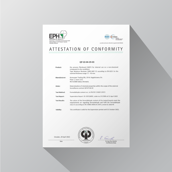Certificate QP 2117095 01 2022 MDF 3 Kronospan Sebes